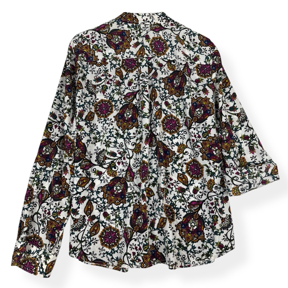 Jones New York Button Up Top Blouse Womens XL Multicolor‎ Floral on White